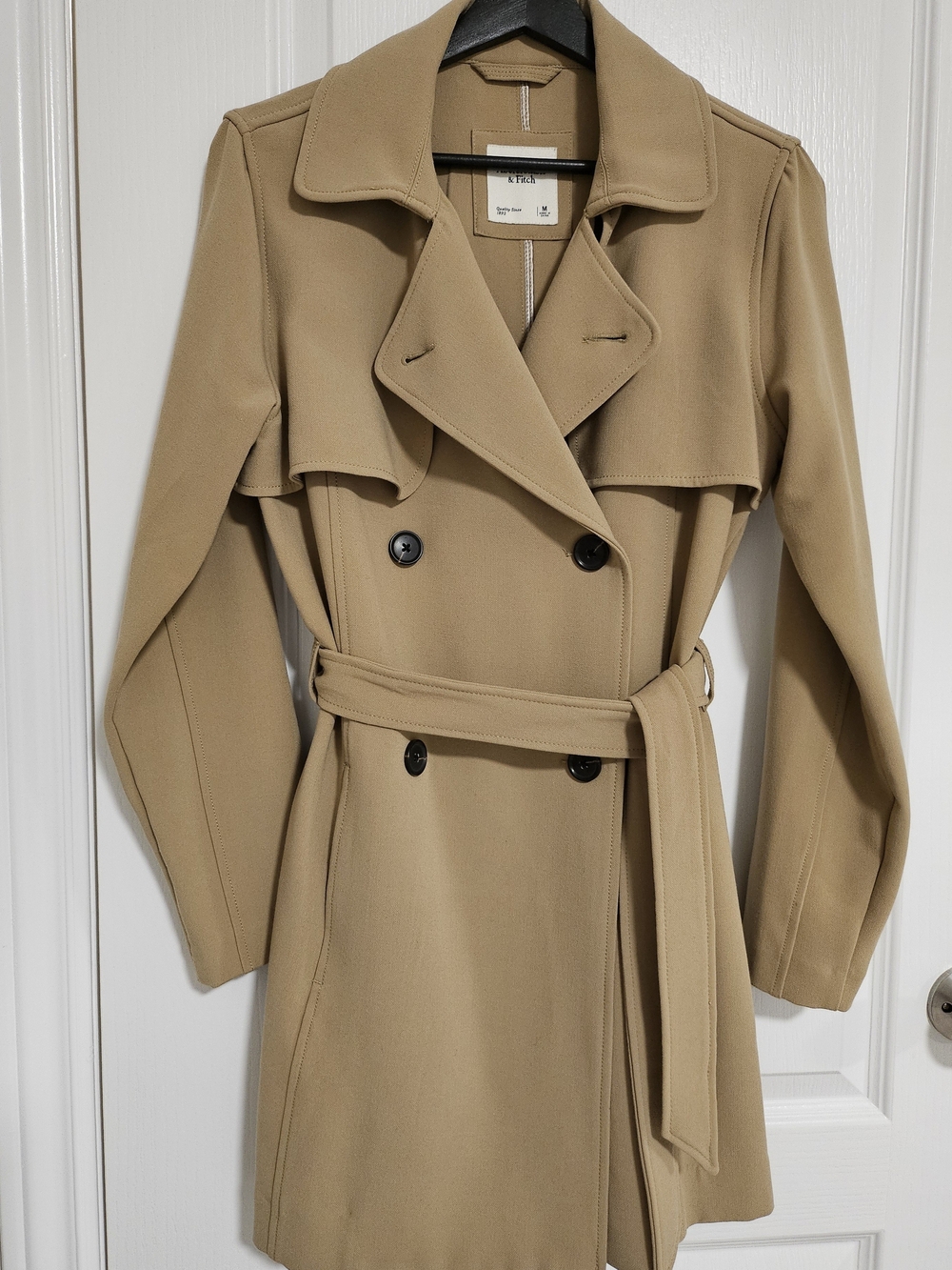 Abercrombie & Fitch Tan Double-Breasted Belted Trench Coat